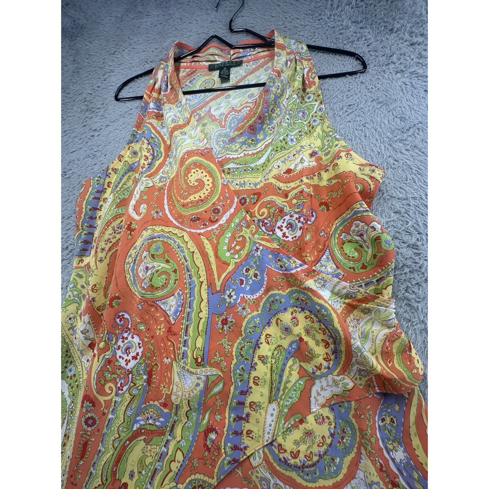 Lauren Ralph Lauren Womens Faux Wrap Blouse Print Sleeveless Top Size 10 - Picture 5 of 7